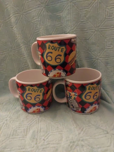 SAKURA SUE ZIPKIN 'ROADSIDE' ROUTE 66 - DINER SET OF 3 MUGS  PRE-OWNED
