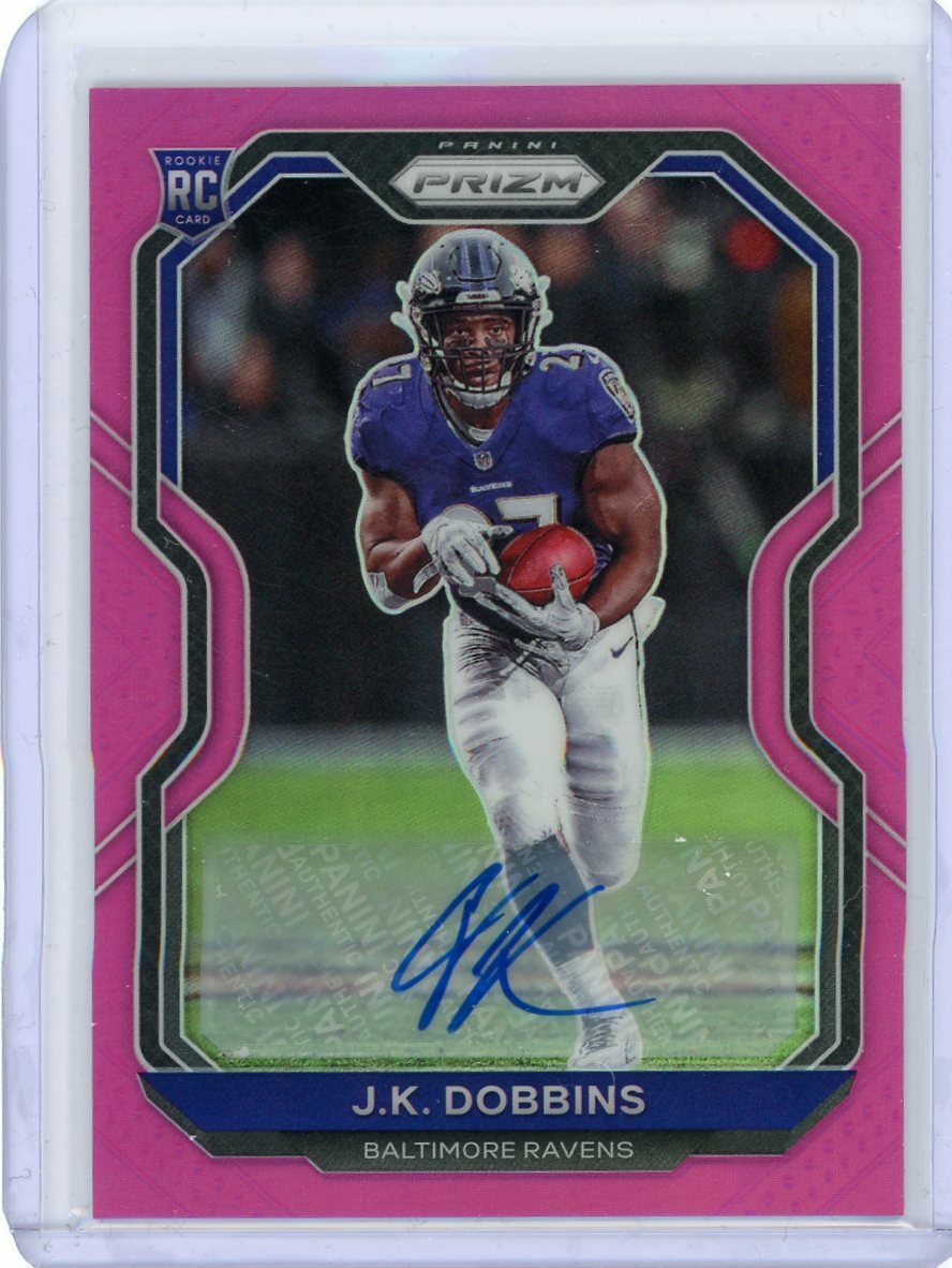 2020 Panini Prizm Football Pink Prizm Rookie Autograph #379 J.K. Dobbins