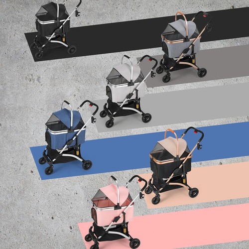 Hundewagen Hundebuggy Katzen Pet Stroller mit 4 Rädern 360° klappbar Oxford 40kg - Bild 32 von 52