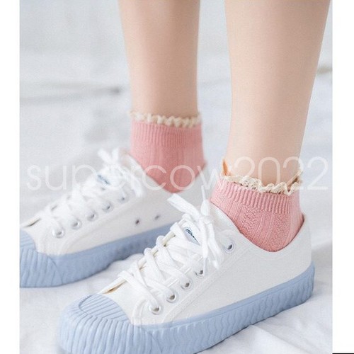 Women Girls Ankle Retro Lace Ruffle Frilly Socks Princess Short Socks Cotton - Picture 4 of 14