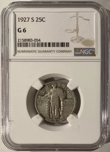 1927-S Standing Liberty Quarter, NGC G-6, KEY DATE Mintage 396,000