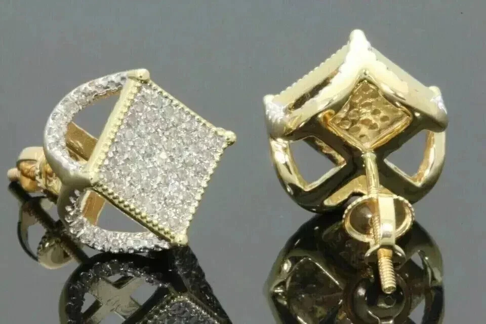 Brincos masculinos cluster de moissanita corte redondo folheados a ouro amarelo 14K 2 quilates - Imagem 2 de 4