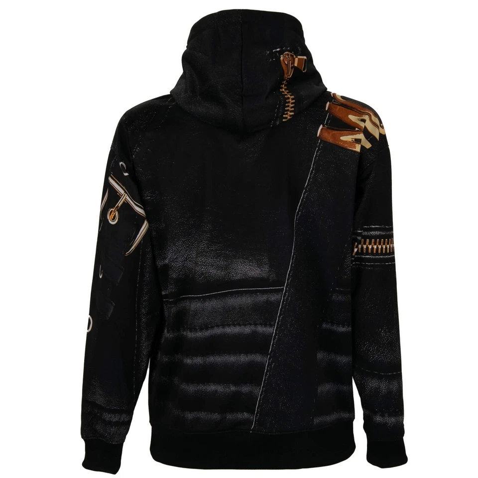 Chaqueta de Motociclista MOSCHINO COUTURE Logo Estampado Suéter con Capucha Negro Dorado Foto 4 de 4