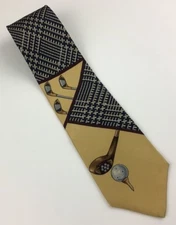 Mark Alexander Mens Classic Golf Tie 100% Silk Tan Black 55 X 4