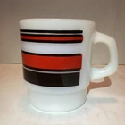 Vintage Anchor Hocking  Fire-King  Stackable Glass Mug with Red & Black Stripes