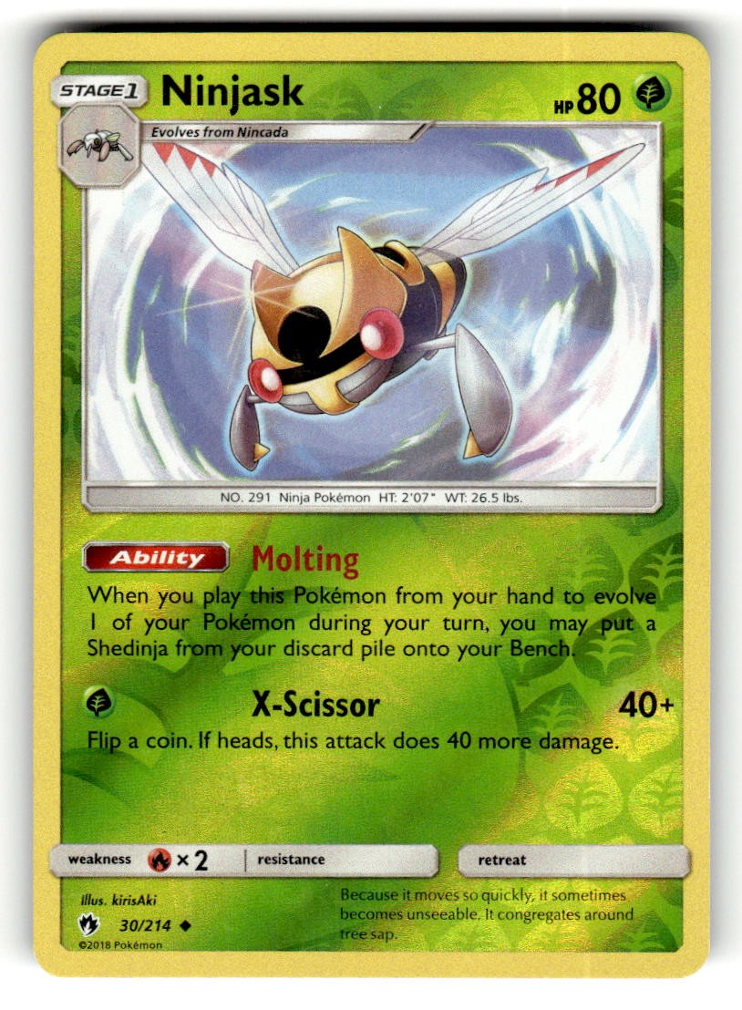 Ninjask 30/214 Uncommon Lost Thunder Reverse Holo Pokemon Near Mint