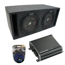 Universal Car Stereo Slotted S Port Dual 8" Kicker CompR CWR8 Sub Box & CXA800.1
