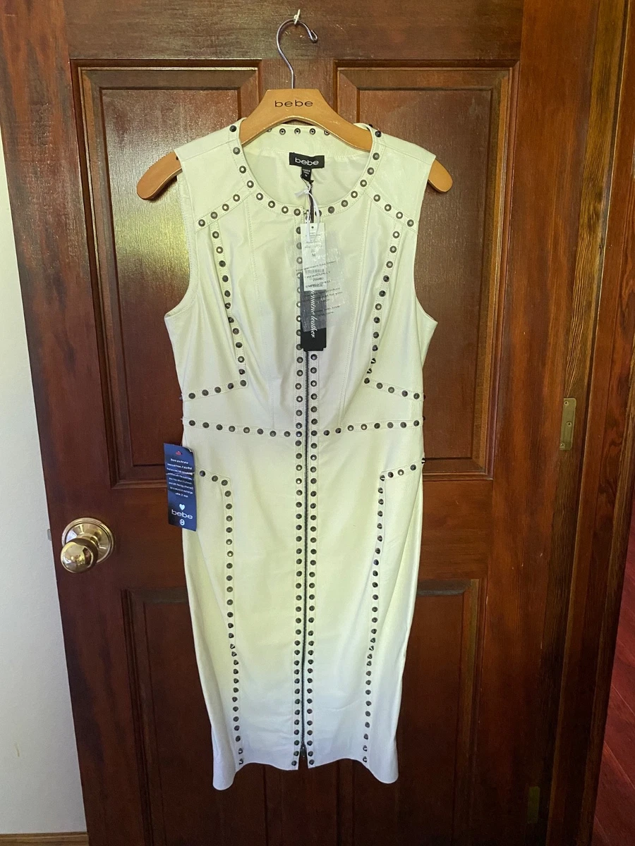 white leather bebe dress Bebe white leather studed dress M (8-10)