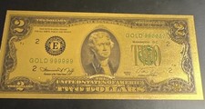 24K GOLD Foil $2 Dollar Bill Collectible Novelty Collection Note Gift