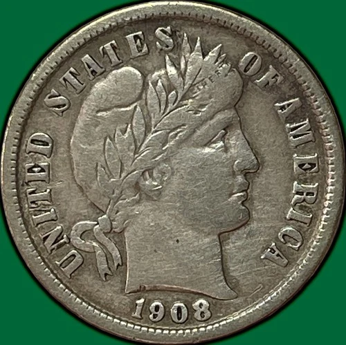 1908-D Barber Dime Very Fine VF Coin #33924