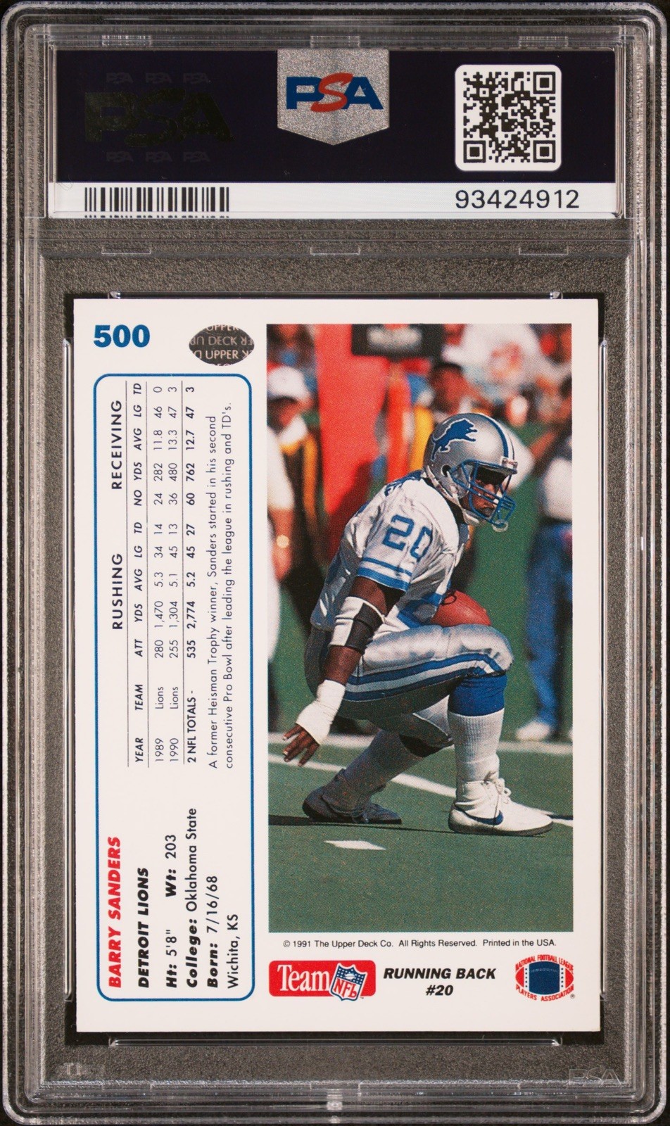 1991 UPPER DECK PROMO BARRY SANDERS #500  MINT PSA 9 AUTO DNA PSA 10  POP ONLY 2 view 2