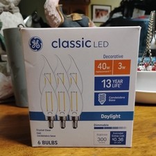 GE LED SOFT WHITE 40W REPLACEMENT CANDELABRA BASE 6 BULBS