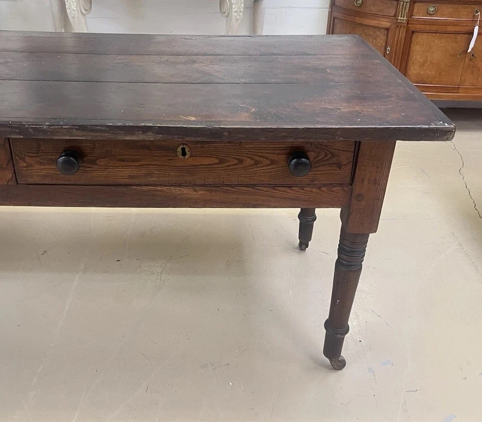 "Sofá de comedor antiguo rústico francés teñido cortinas de pino mesa granja de 114""" Foto 4 de 4