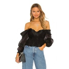 House of Harlow 1960 Off the Shoulder Satin Blouse Black Size Medium