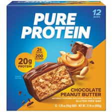 Pure Protein Chocolate Peanut Butter Protein Bars 12 Ct  High Protein  50 gram