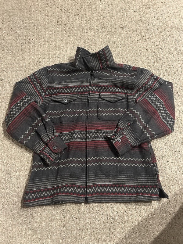 Woolrich 1/4 Zip Wool Pullover Jacket Womens Size L Maroon Aztec Nylon Western