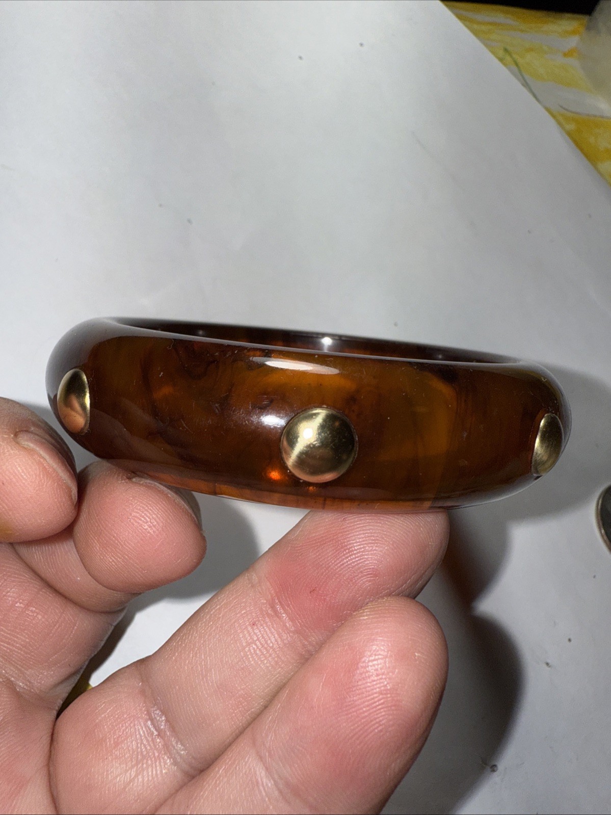 Bracelet Bangle Bakelite Root bear With Studs 3/4… - image 2