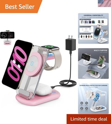 Portable Fast Charging Station with Night Light for iPhone & Apple Watch - Pink