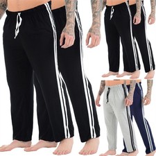 2 Pack Mens Nightwear Pants Pyjamas Lounge Trousers Jersey Striped Joggers