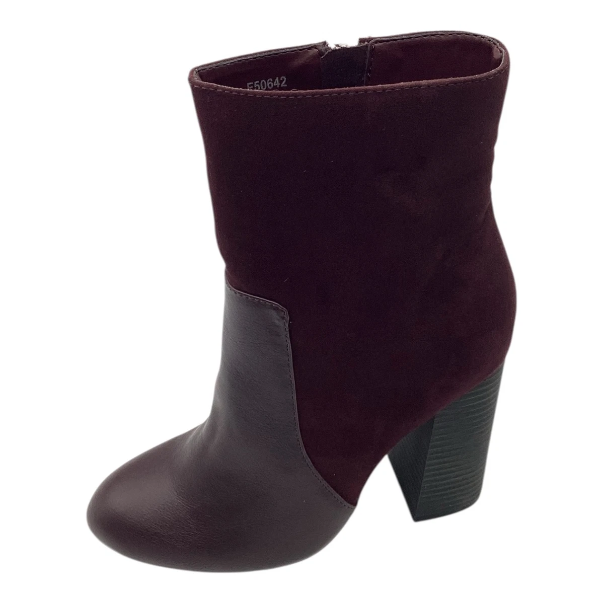 Anne Michelle Womens Ankle Boots UK 3 Burgundy Faux Leather Block Heel Winter