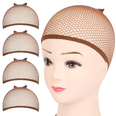 Fandamei 4PCS Dark Brown Mesh Wig Cap, Closed 4 Count (Pack of 1), dark brown 
