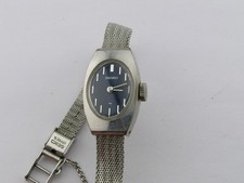 Seiko Ladies Dress Watch w/ Band Blue Dial Wind Up Working 11-7039