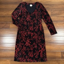 Anthropologie HD Paris Size Large Black Red Floral Dierdre Crinkle Velvet Dress