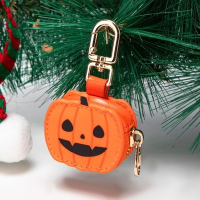 Mini Leather Coin Pouch Wallet Bag Charm Pumpkin Spiders Web Coin Purse Keychain