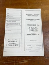 Louisville & Nashville Railroad Cumberland Valley Division Timetable #142 1941