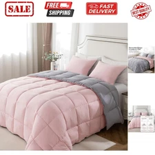 Queen Comforter Set – Reversible Dual Color – Goose Down Alternative – Ultra-...