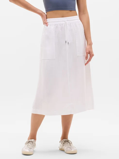 ATHLETA Retreat Linen Midi Skirt S Small | Calla Lily #860873 NEW