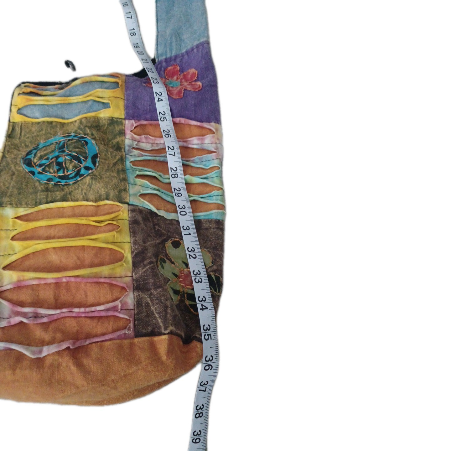Handmade Hobo Bag Multi-Color Patchwork Peace Sig… - image 4
