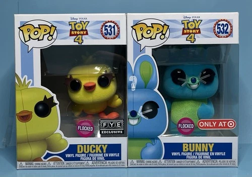 (2 Lot) Funko Pop! Disney Pixar Toy Story 4 Flocked Ducky 531 & Bunny 532 +PP