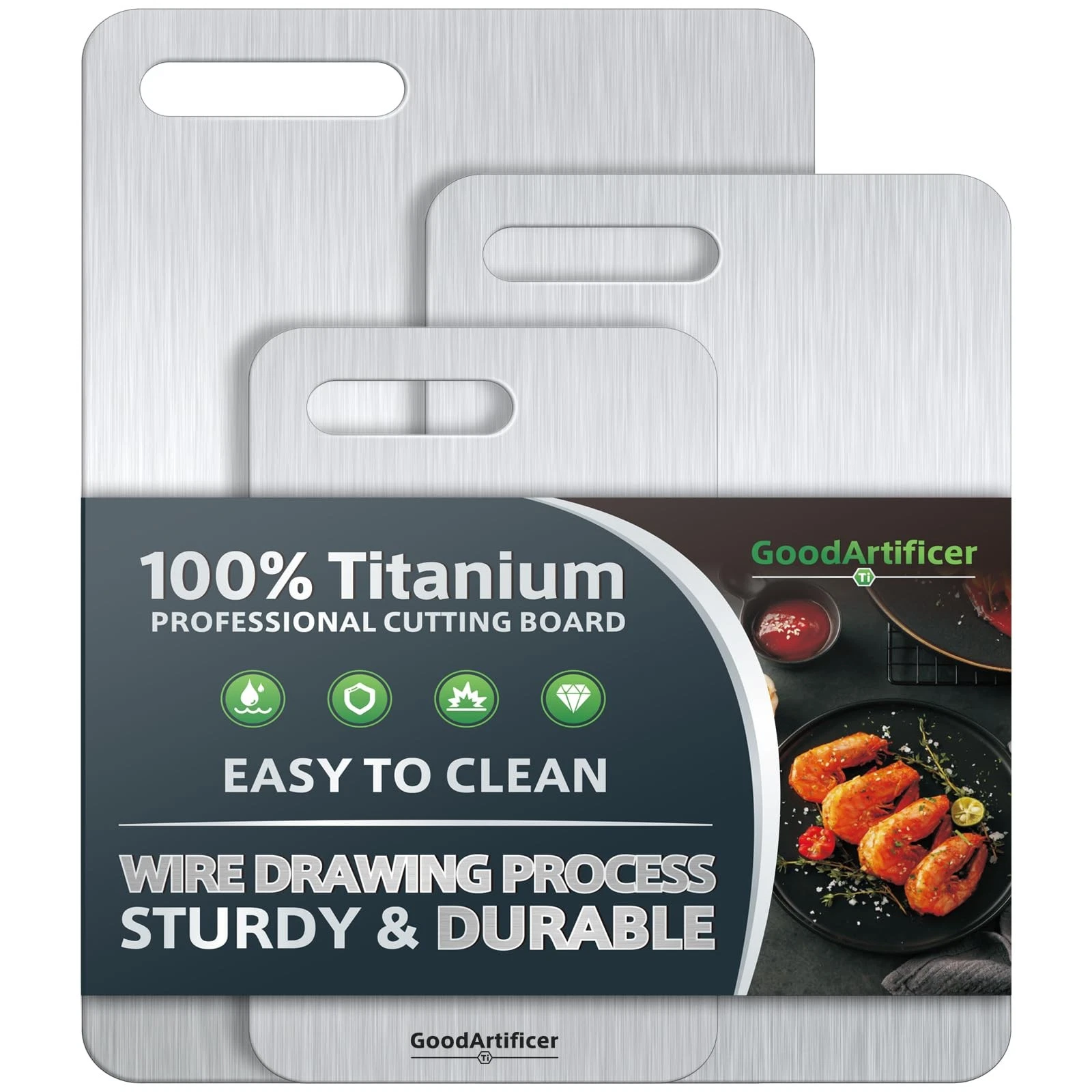 Titanium Cutting Boards Set of 3, 100% Pure Titanium Kitchen Cutting Board, D...
