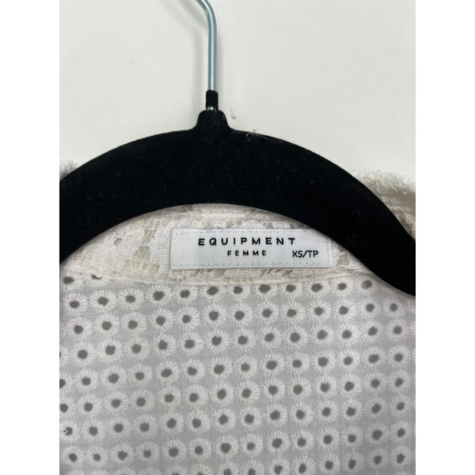 Equipment Lace Button Down Top Women XS White Eyelet Embroidered Blouse - Image 3 of 4