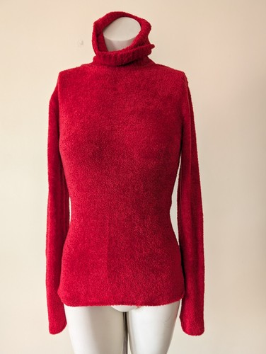 Vintage Gap Fitted Turtleneck XS Lipstick Red Fuzzy Velour Slinky Whimsigoth Y2K - Picture 6 of 13