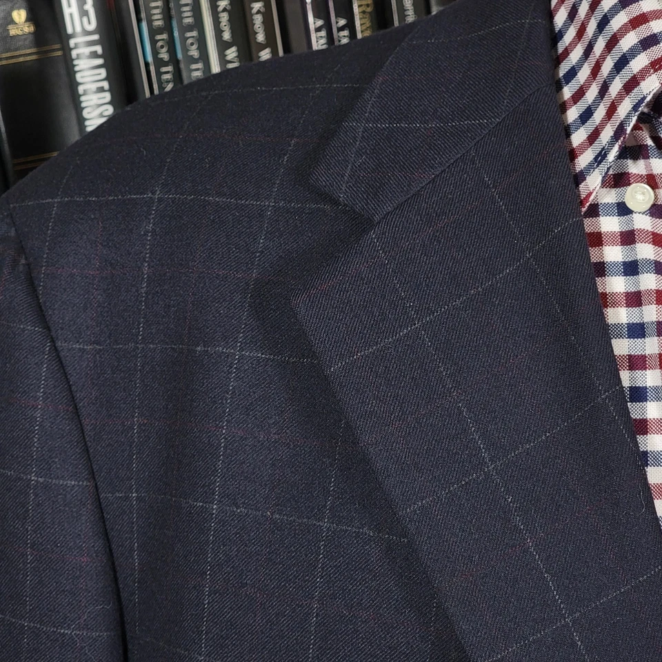 Винтажное мужское спортивное пальто Tommy Hilfiger на трех пуговицах темно-синее клетчатое саржевая шерсть размер 44S - Изображение 4 из 4