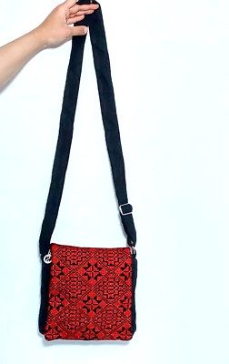 Handmade Palestinian embroidered shoulder bag, red color, size 25 * 25 cm