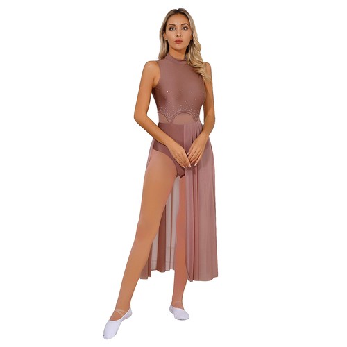 AU Womens Glittery Lyrical Dance Dress Sleeveless Split Leotard Tulle Dresses - Picture 72 of 96
