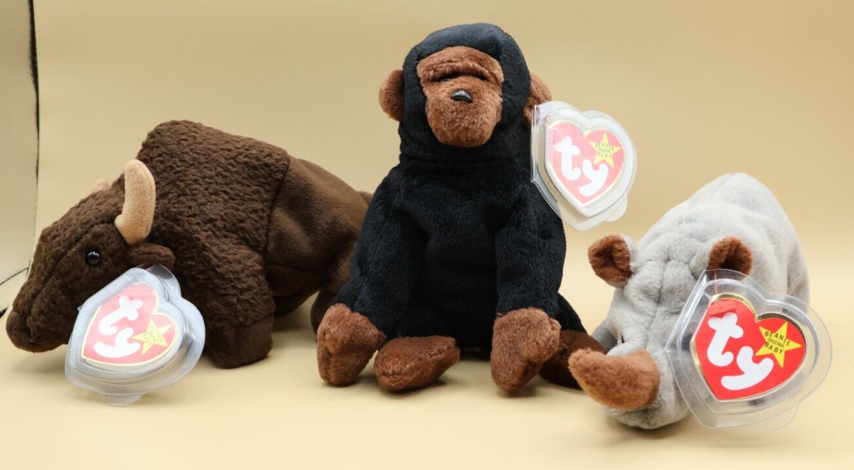 Lot of 3- Ty Beanie Babies- Roam, Spike, Congo. W/TAGS MINT/ Dut's
