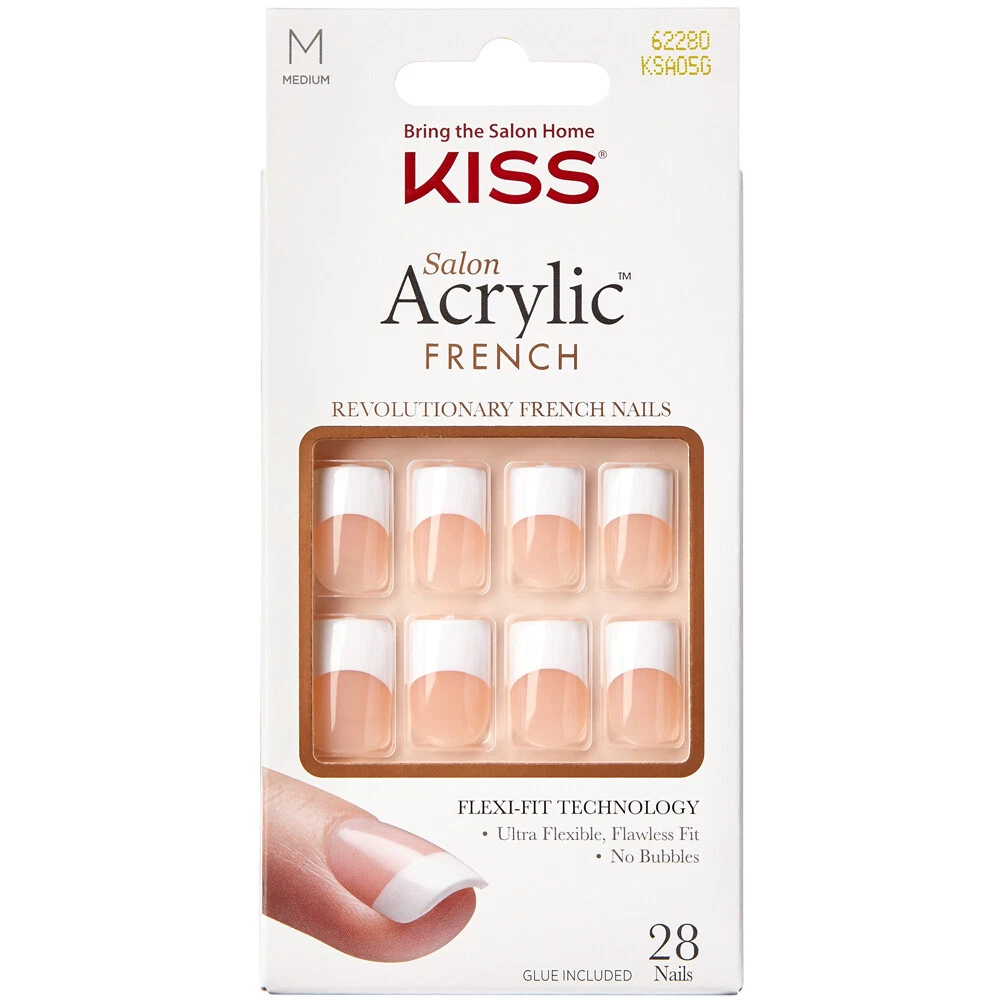 KISS French Artificial Nails Salon Acrylic Simple Life 28 Pack plus Glue Medium
