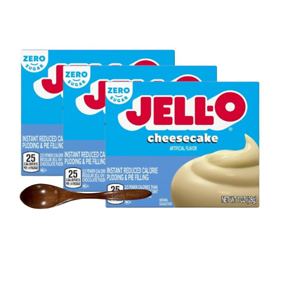 Jell-O Pudding 1oz Box(3-Pack) w/ Wooden Spoon (Zero Sugar Cheesecake)