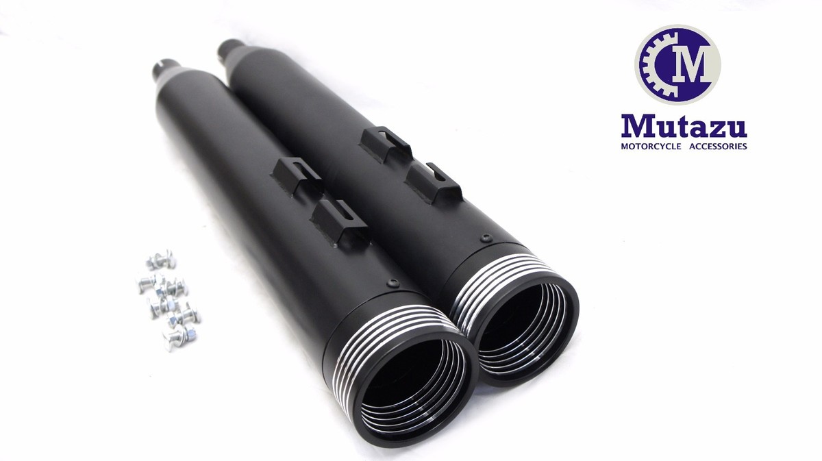 弾丸BOZU MUTAZU Fluted Cut Black Megaphone Slip-On Mufflers Exhaust