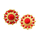 w/ Glass Coral Cabochons, Sunburst Design Lux Carolee Earrings, Matte Gold Tone
