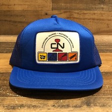 Vintage CN Rail Hat Snapback Trucker Cap Mens Blue Quebec Canadian Rail 90s READ