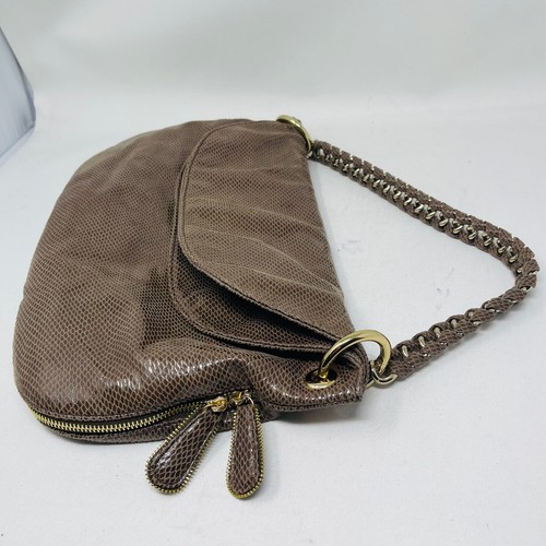 NEW Browns Deux Lux Brown Gold Vegan Leather Lizard Reptile Print Shoulder Bag - Foto 4 di 19
