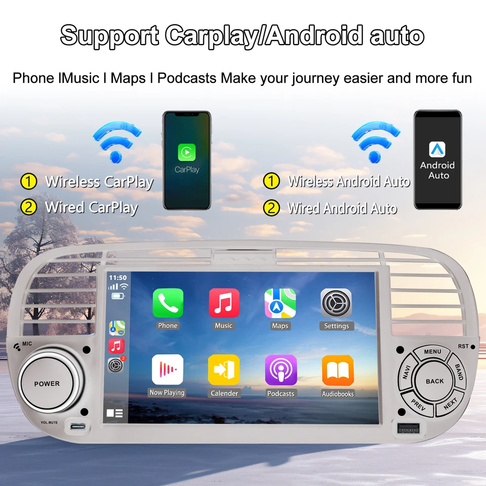 7" Autoradio Per FIAT 500 2007-2015 Stereo Android 13 2+64G GPS NAVI Carplay RDS - Immagine 3 di 4