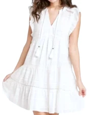 NWT KNOX ROSE WHITE SHORT FLUTTER SLEEVE TIERED BOHO PEASANT SHIFT DRESS SIZE 4X
