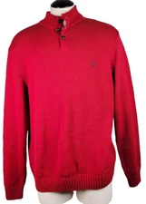Chaps Men's XL Sweater Button Collar High Neck Red Crest Logo Embroidered 