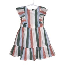 Janie and Jack Girls 3 Striped Ruffle Trim Dress Jet Tiered Ivory Colorway